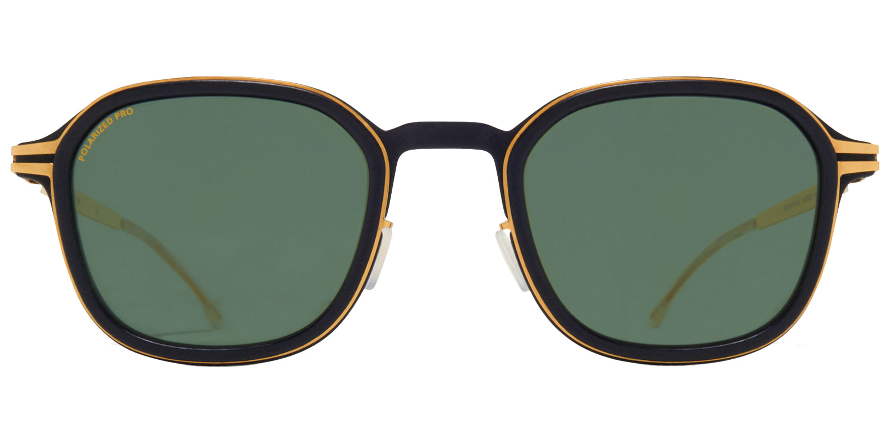 Mykita Fir MH7 Pitch Black/Glossy Gold-Tone Square Sunglasses 10066833 Polarized Pro Green G15 Lens 47mm