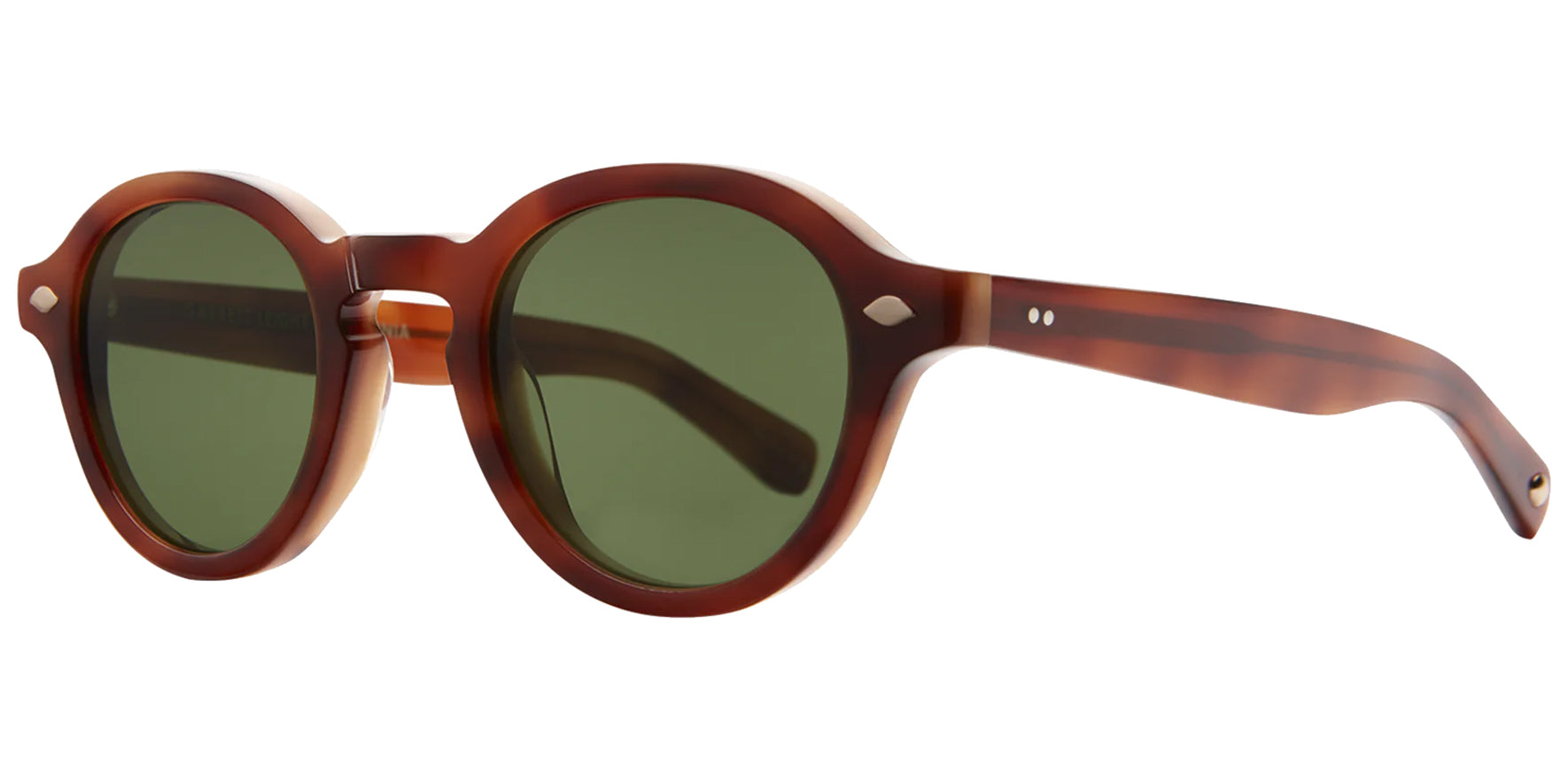Garrett Leight Flipper Sun Vintage Burnt Tortoise Round Sunglasses 2110-45-VINBRTSFPGN Semi-Flat Pure Green Lens 45mm
