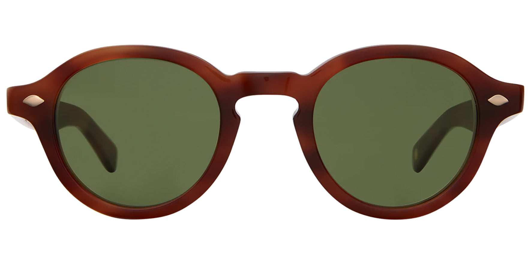 Garrett Leight Flipper Sun Vintage Burnt Tortoise Round Sunglasses 2110-45-VINBRTSFPGN Semi-Flat Pure Green Lens 45mm