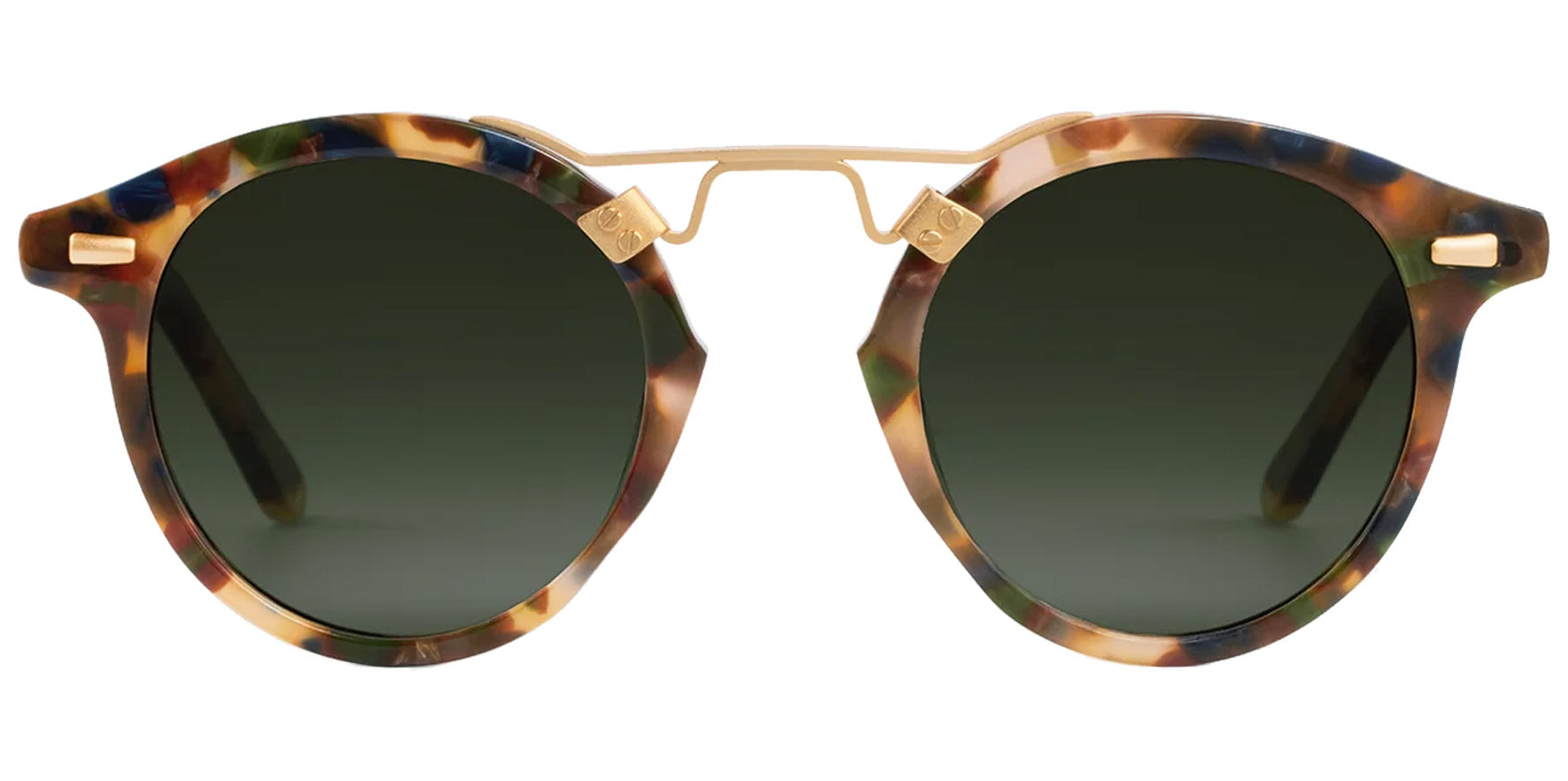 Krewe St. Louis Tuscan Tortoise 18K Round Sunglasses 42211 Polarized Green Gradient Lens 46mm