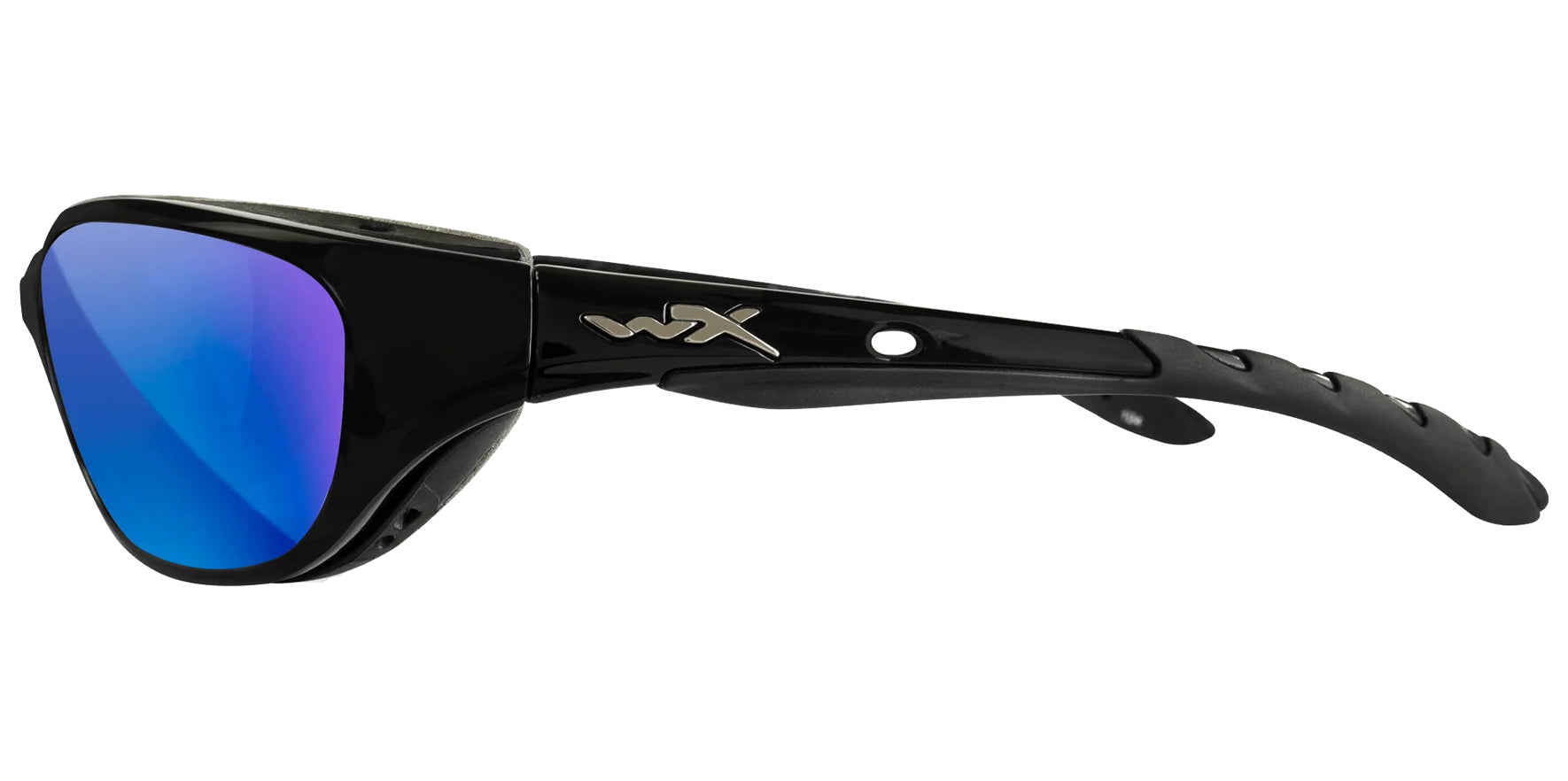 Wiley X Airrage Gloss Black Wraparound Sunglasses 692 CAPTIVATE™ Polarized Blue Mirror Lens 61mm