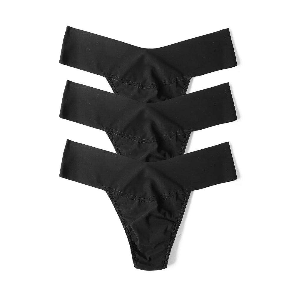 Hanky Panky Breathesoft Natural Rise Thong, Black, 3-Pack, Medium - 6J1661B3PK-BLC3-M