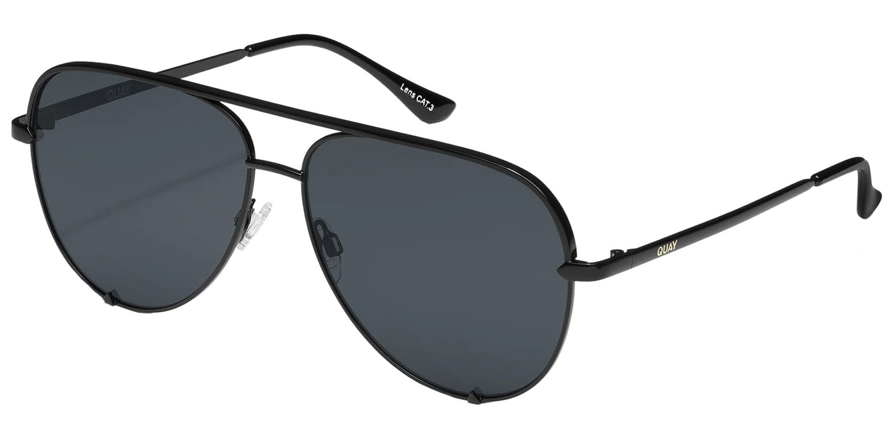 Quay High Key Mini Matte Black Aviator Sunglasses QC-000268-BLKSMK Polarized Smoke Lens 60mm