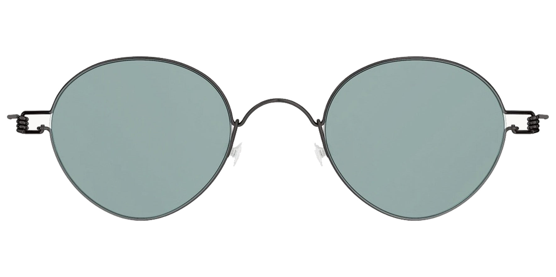 Lindberg Sun Black Polished Round Sunglasses 8224-PU9 Blue Neon Turquoise Lens 47mm