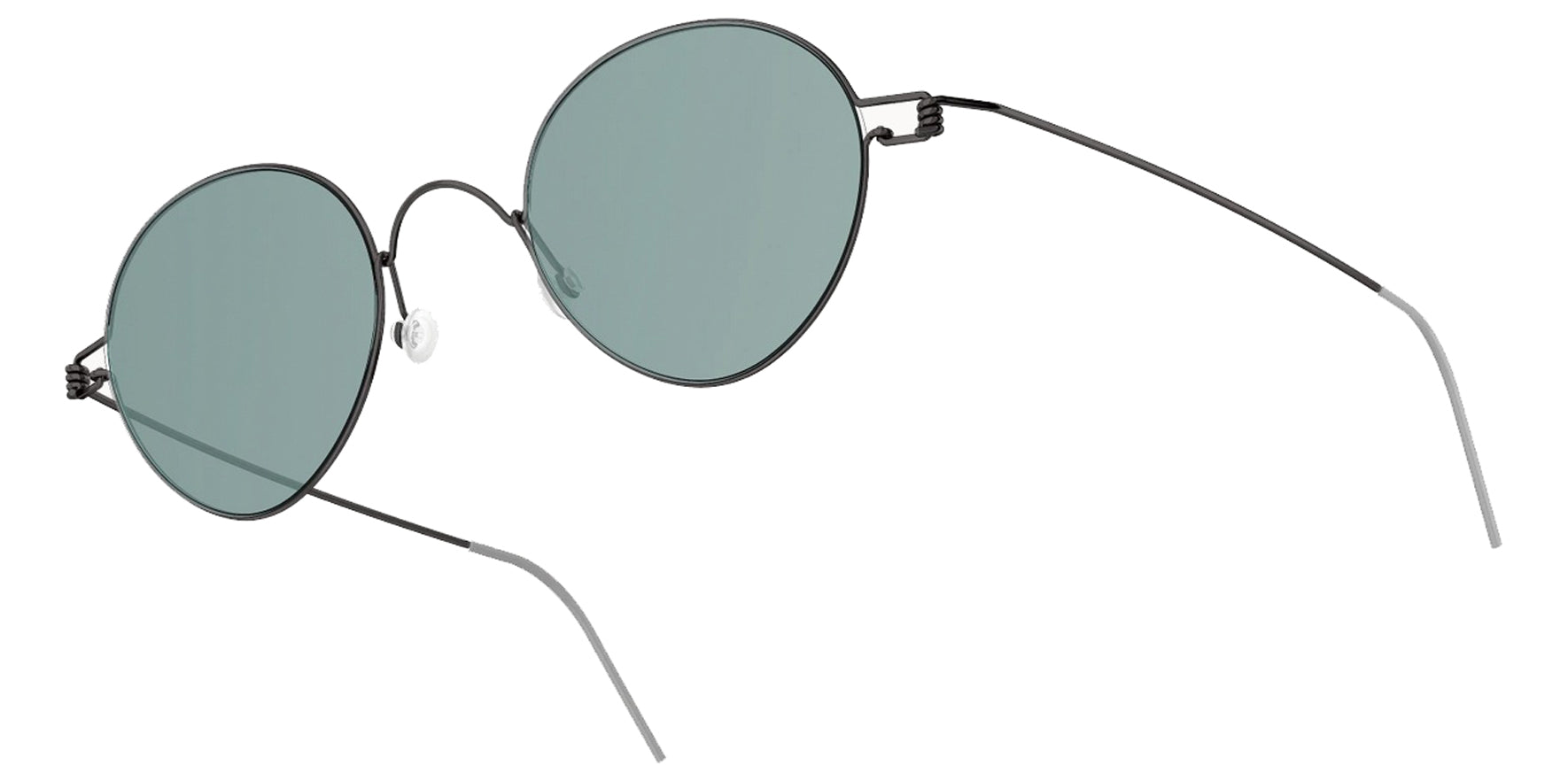 Lindberg Sun Black Polished Round Sunglasses 8224-PU9 Blue Neon Turquoise Lens 47mm