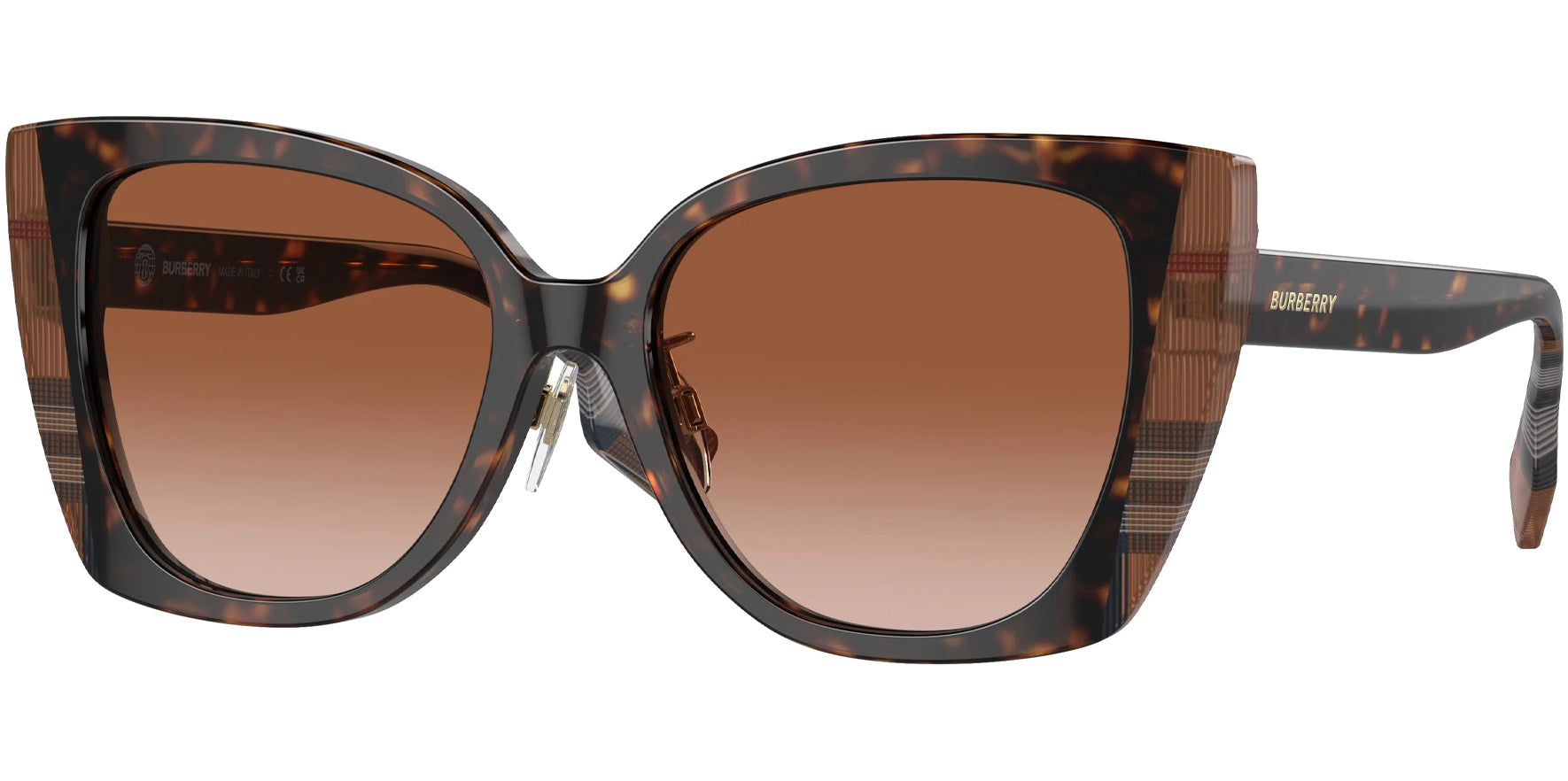 Burberry Meryl Women Dark Havana/Check Brown Butterfly Sunglasses BE4393F-405313 Brown Gradient Lens 54mm