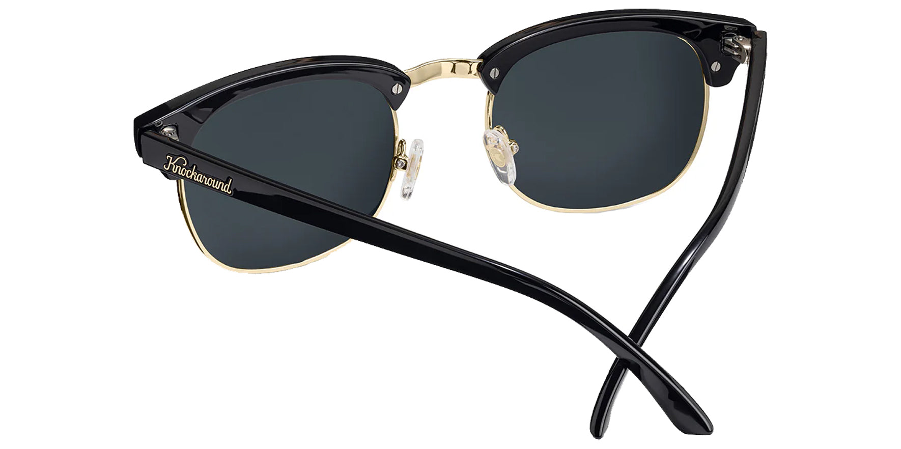 Knockaround Brooklines Glossy Black Round w/ Browline Sunglasses BLSK3409 Polarized Black Smoke Lens 50mm