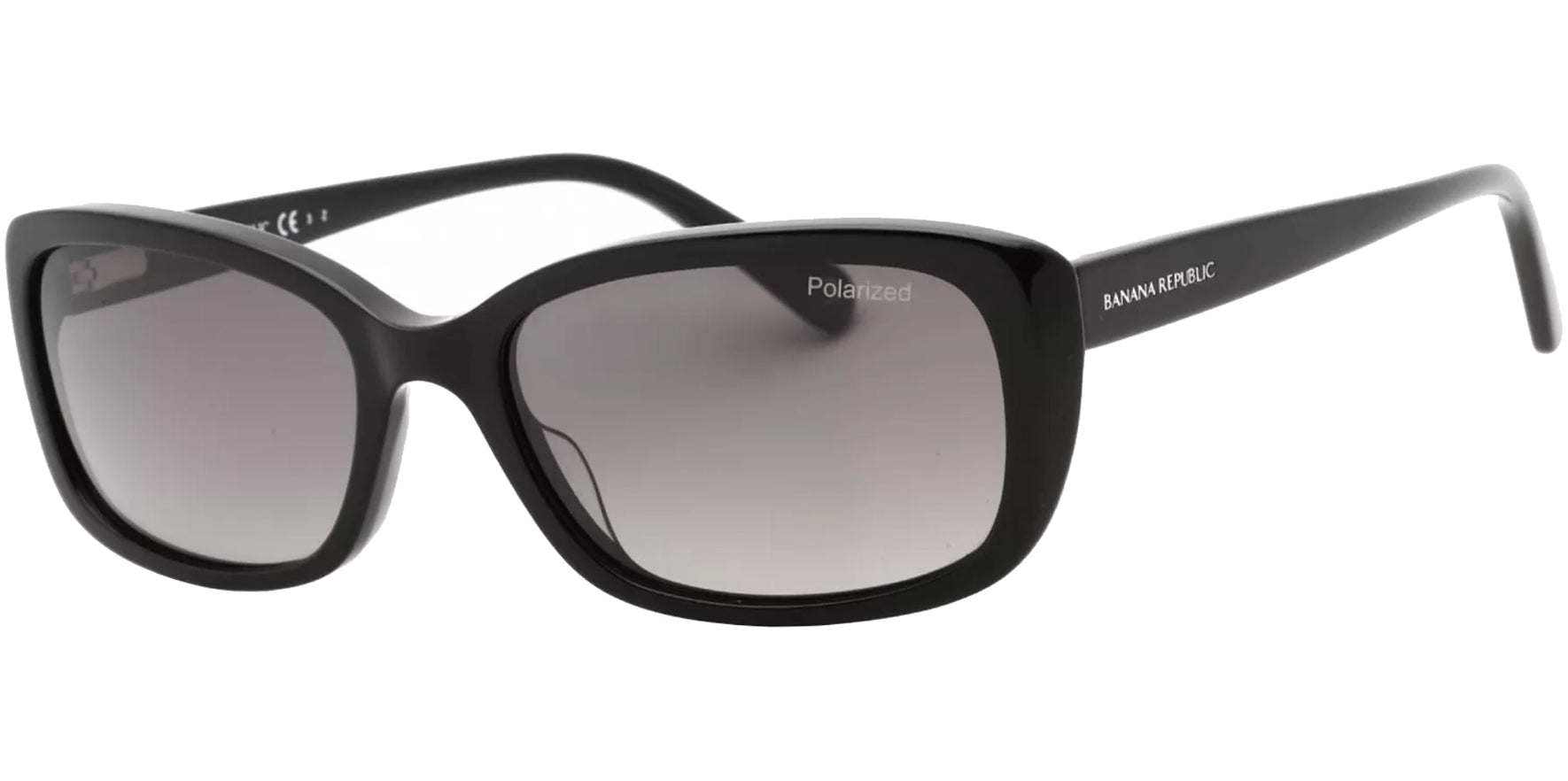 Banana Republic Women Shiny Black Rectangular Sunglasses BR2008S-0807-WJ Grey Gradient Polarized Lens 54mm