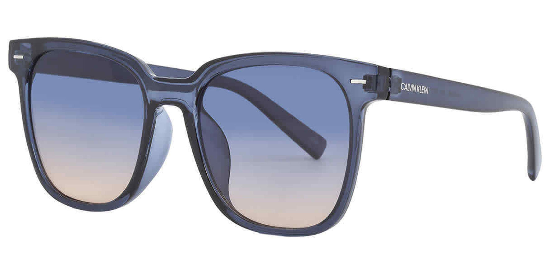 Calvin Klein Women Crystal Navy Square Sunglasses CK20519S-410 Blue Peach Pink Gradient Lens 55mm