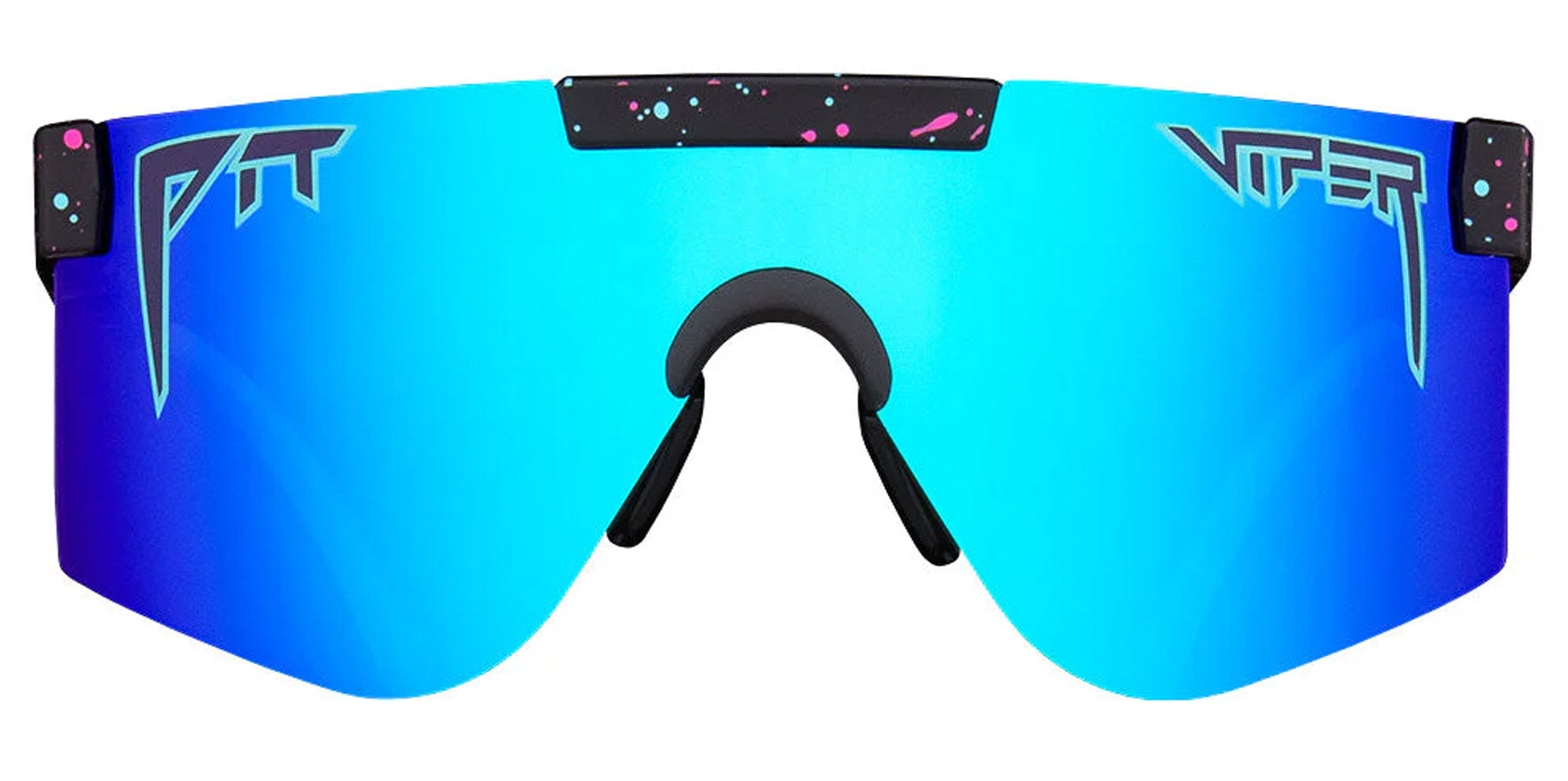 Pit Viper The Hail Sagan XS Youth Black with Blue and Red Splatter Shield Sunglasses E-2K-HAILSGN-2XS Blue Lens