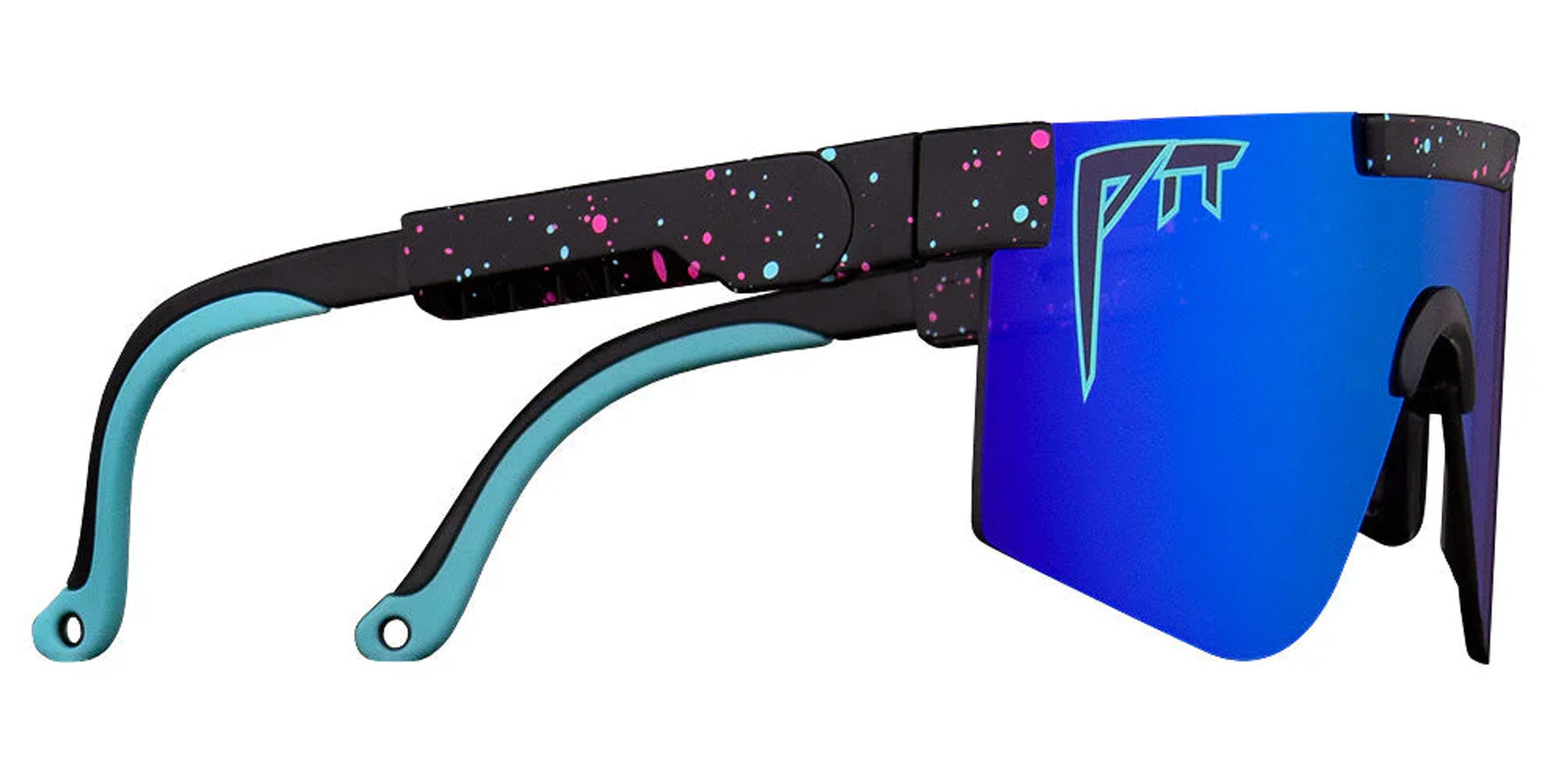 Pit Viper The Hail Sagan XS Youth Black with Blue and Red Splatter Shield Sunglasses E-2K-HAILSGN-2XS Blue Lens