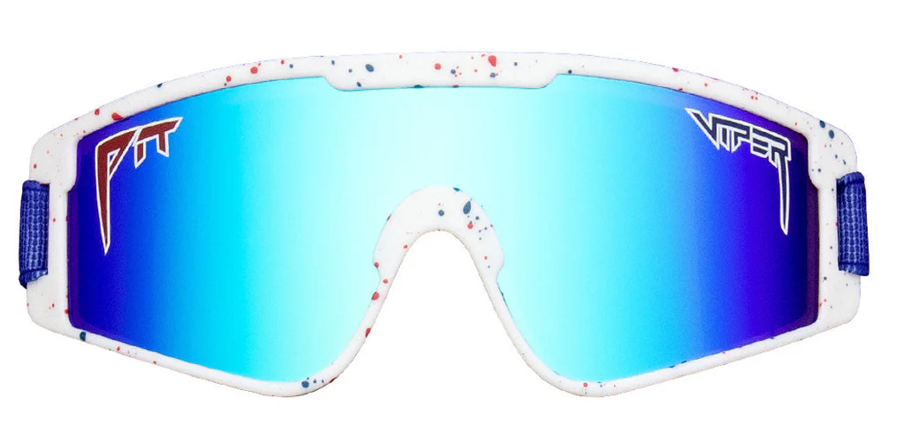 Pit Viper The Merika Baby Vipes White Red Splatter Shield Sunglasses E-BV-MERIKAB-PCA Blue Lens