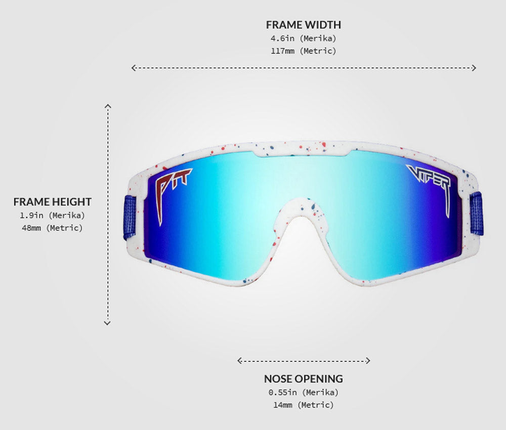Pit Viper The Merika Baby Vipes White Red Splatter Shield Sunglasses E-BV-MERIKAB-PCA Blue Lens