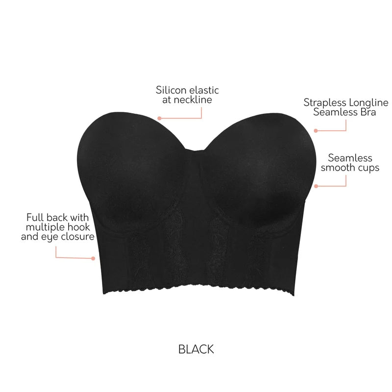 Parfait Elissa Full Bust Longline Strapless Bra, Black - ELISSA-P50116-BLACK
