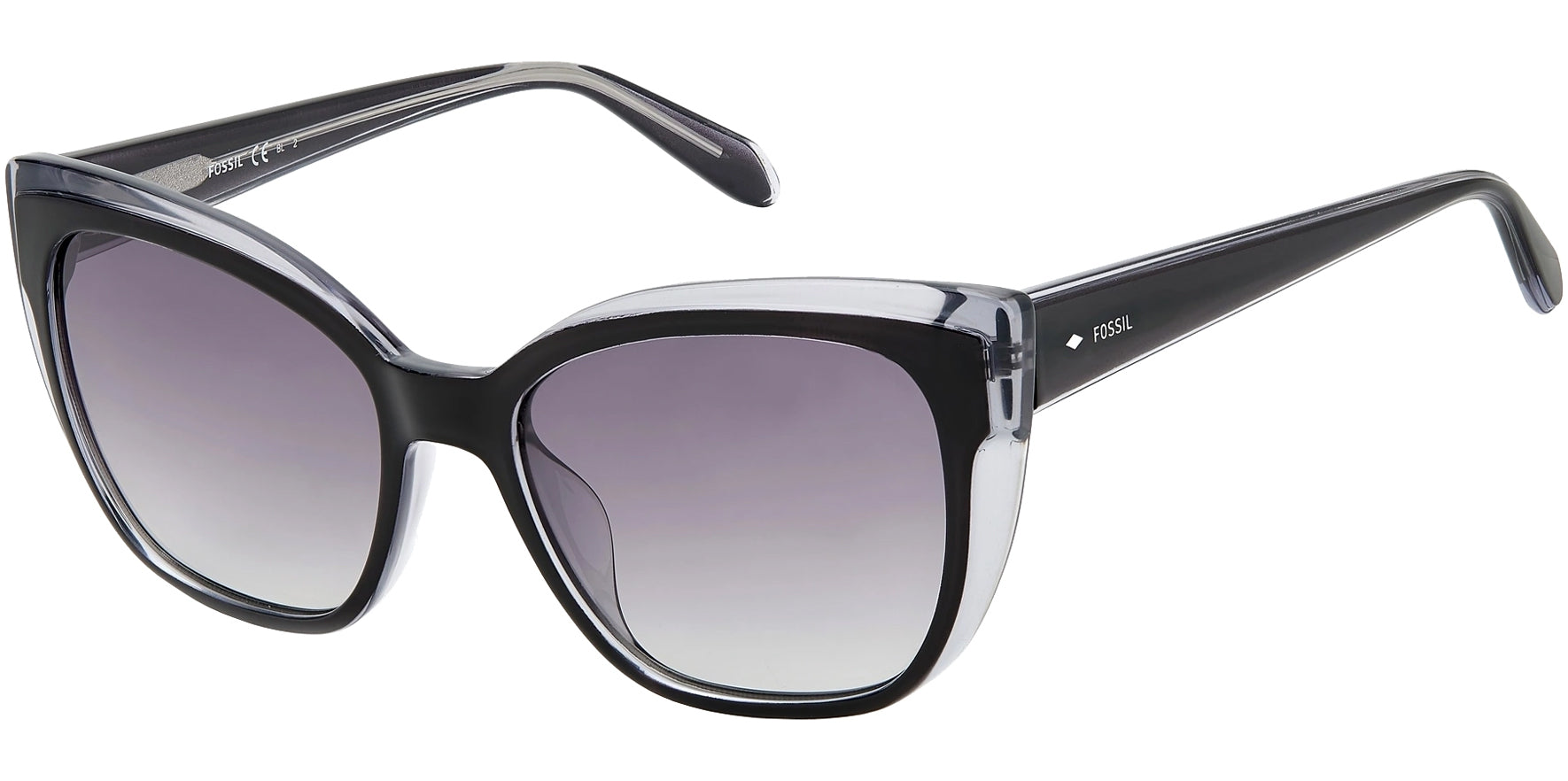 Fossil Women Black Square Cat Eye Sunglasses FOS3131S-0807-9O Grey Gradient Lens 52mm