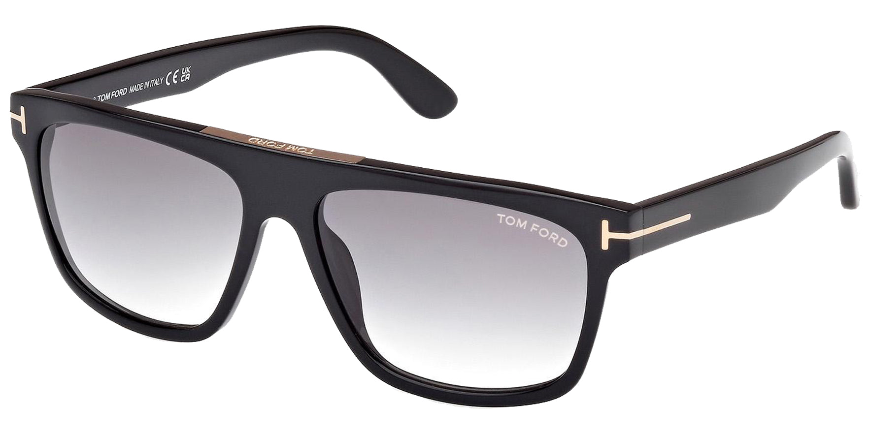 Tom Ford Cecilio-02 Men Shiny Black Flat-Top Square Sunglasses FT0628-01B Smoke Gradient Lens 57mm