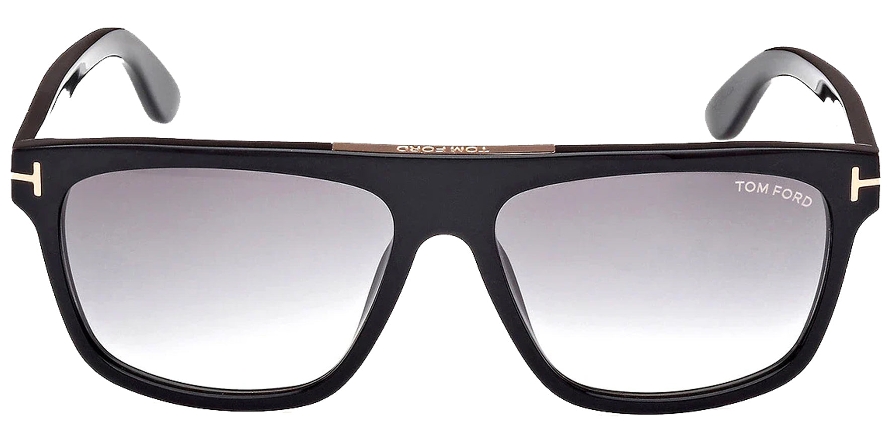 Tom Ford Cecilio-02 Men Shiny Black Flat-Top Square Sunglasses FT0628-01B Smoke Gradient Lens 57mm