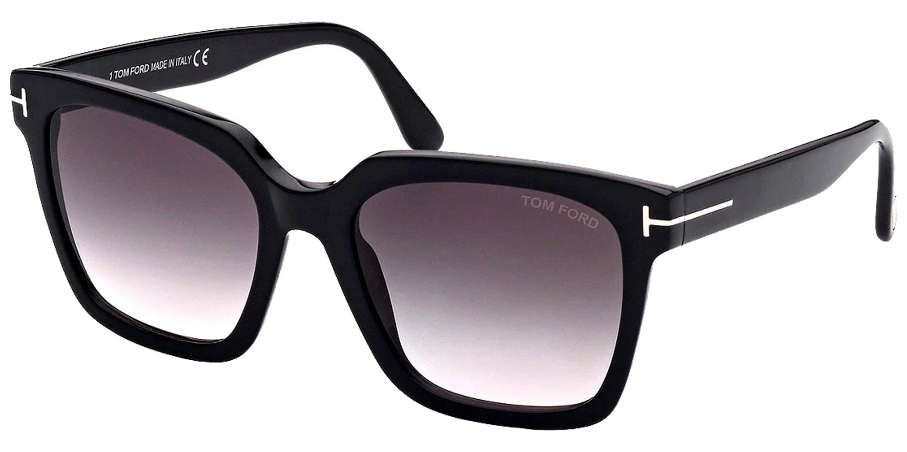 Tom Ford Selby Women Shiny Black Square Sunglasses FT0952-01B Smoke Gradient Lens 55mm