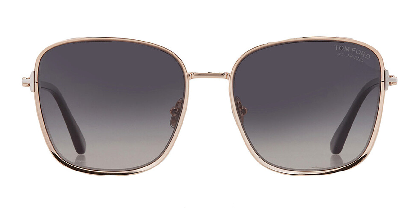 Tom Ford Fern Women Shiny Rose Gold-Tone Square Sunglasses FT1029-28D Smoke Gradient Polarized Lens 57mm