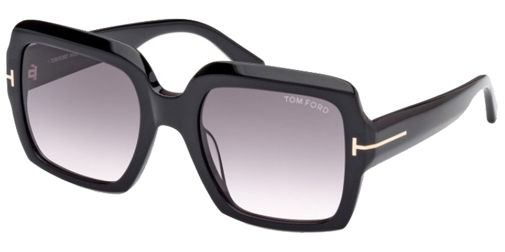 Tom Ford Kaya Women Shiny Black Square Sunglasses FT1082-01B Smoke Gradient Lens 54mm