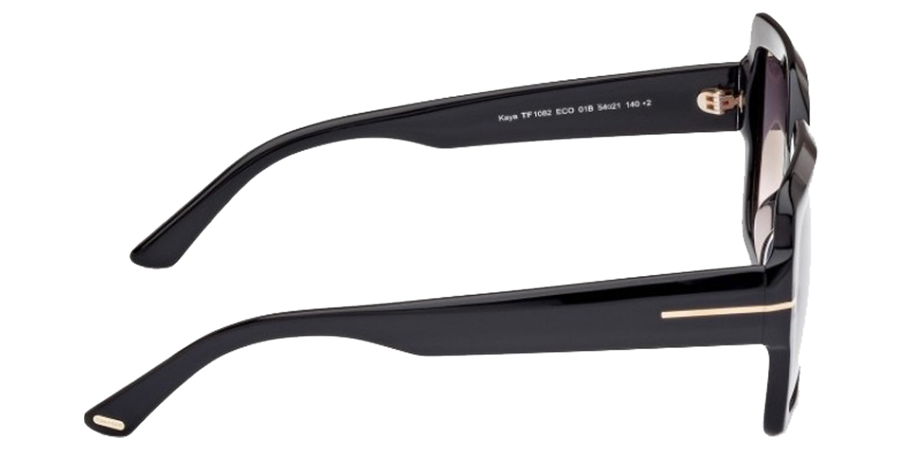 Tom Ford Kaya Women Shiny Black Square Sunglasses FT1082-01B Smoke Gradient Lens 54mm