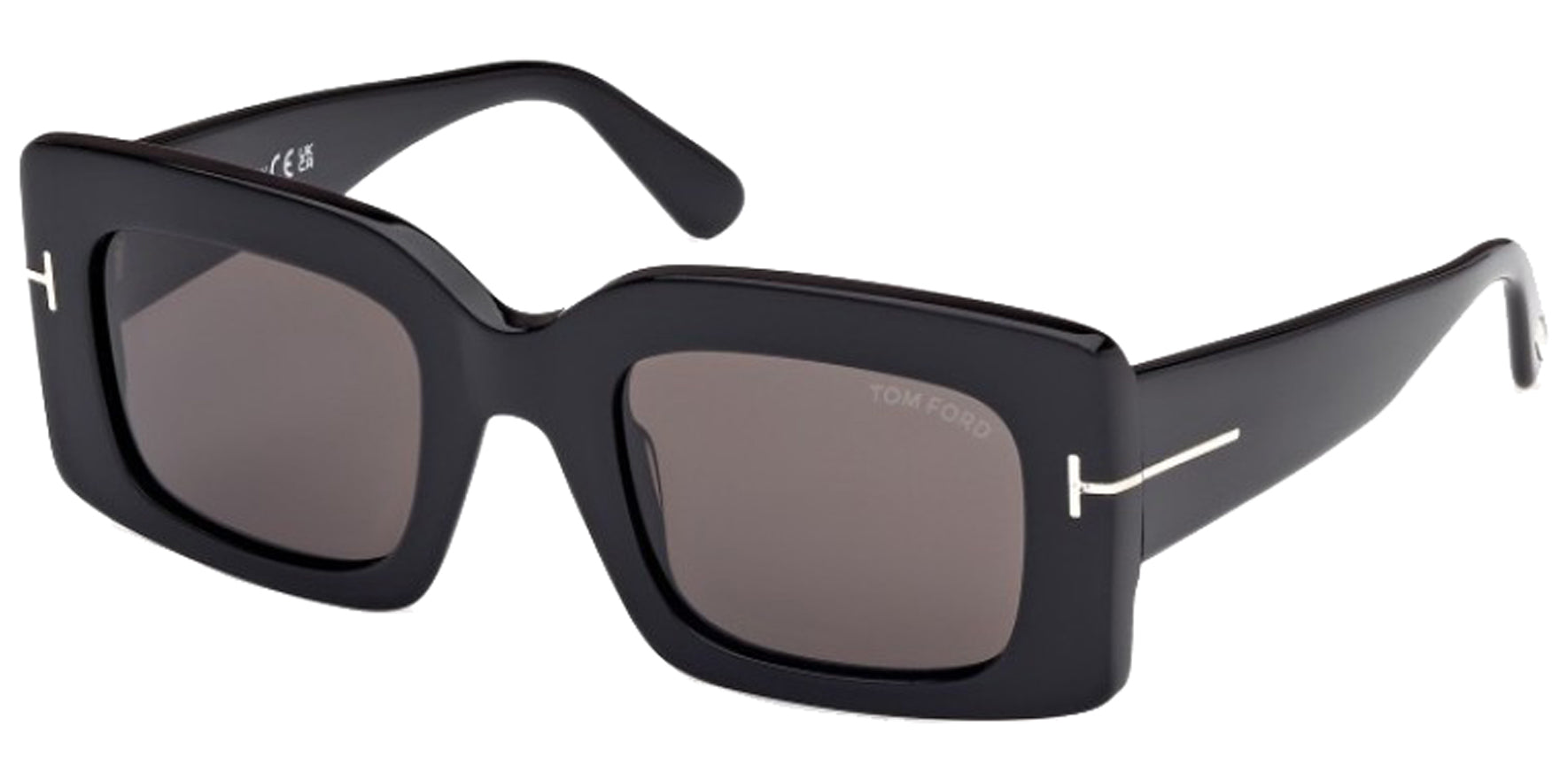 Tom Ford Brigitta Women Shiny Black Rectangular Sunglasses FT1188-01A Smoke Lens 50mm