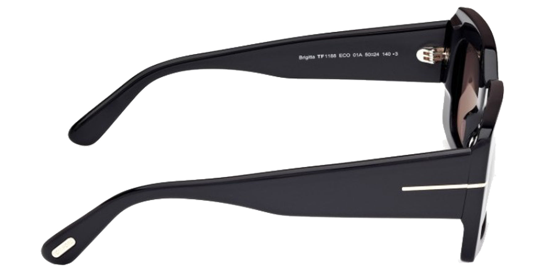 Tom Ford Brigitta Women Shiny Black Rectangular Sunglasses FT1188-01A Smoke Lens 50mm