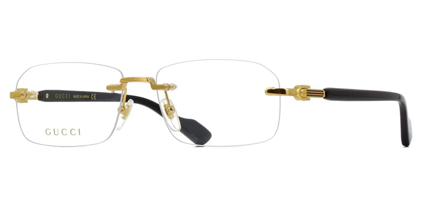 Gucci Men Gold-Tone Rimless Rectangular Eyeglass Frames GG1221O-001 Clear Demo Lens 56mm