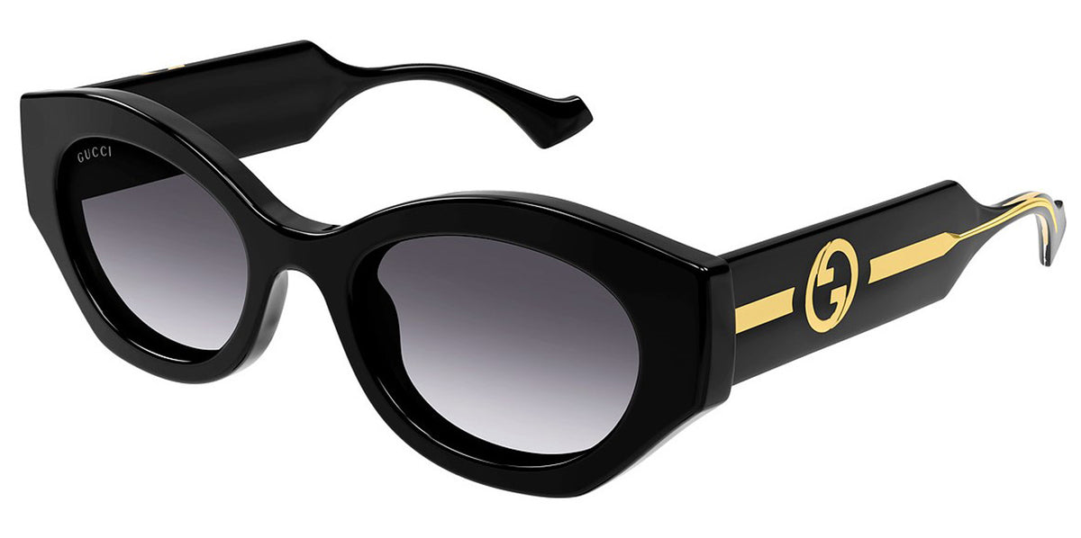 Gucci Women Black/Crystal Oval Sunglasses GG1553S-001 Grey 