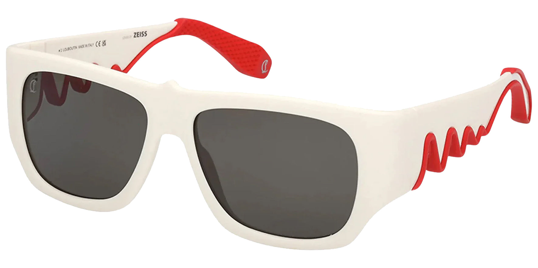 Christian Louboutin Loubishark LB0016 Shiny White Square Sunglasses LB0016-21A Smoke Lens 57mm