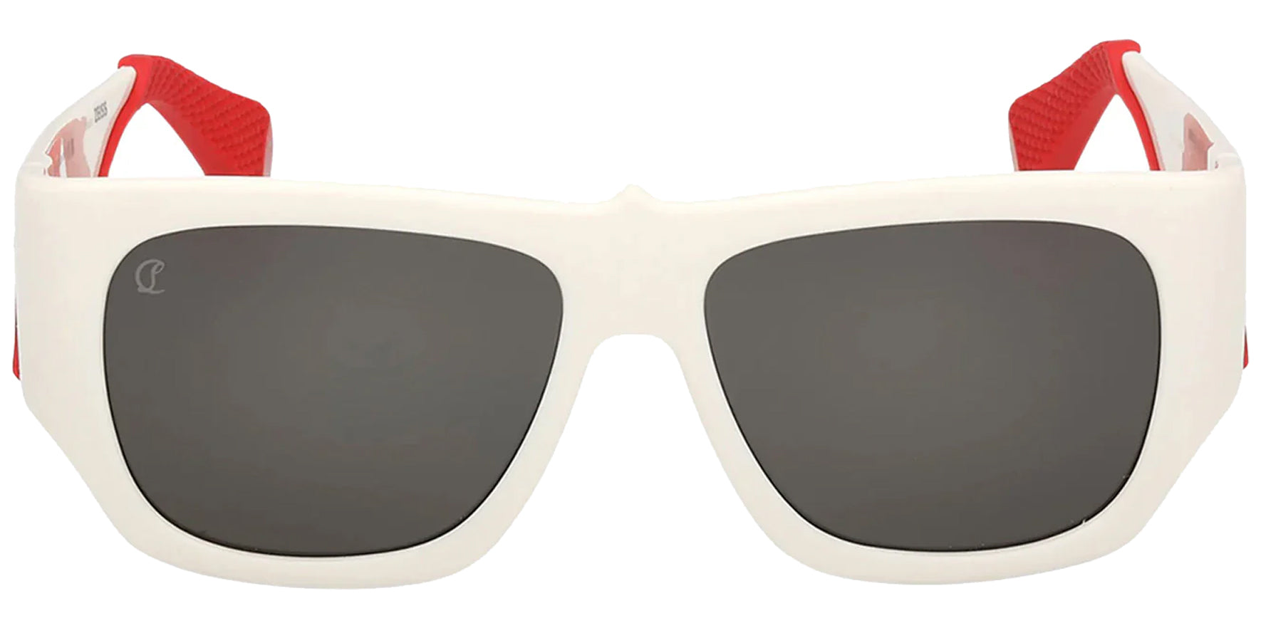 Christian Louboutin Loubishark LB0016 Shiny White Square Sunglasses LB0016-21A Smoke Lens 57mm