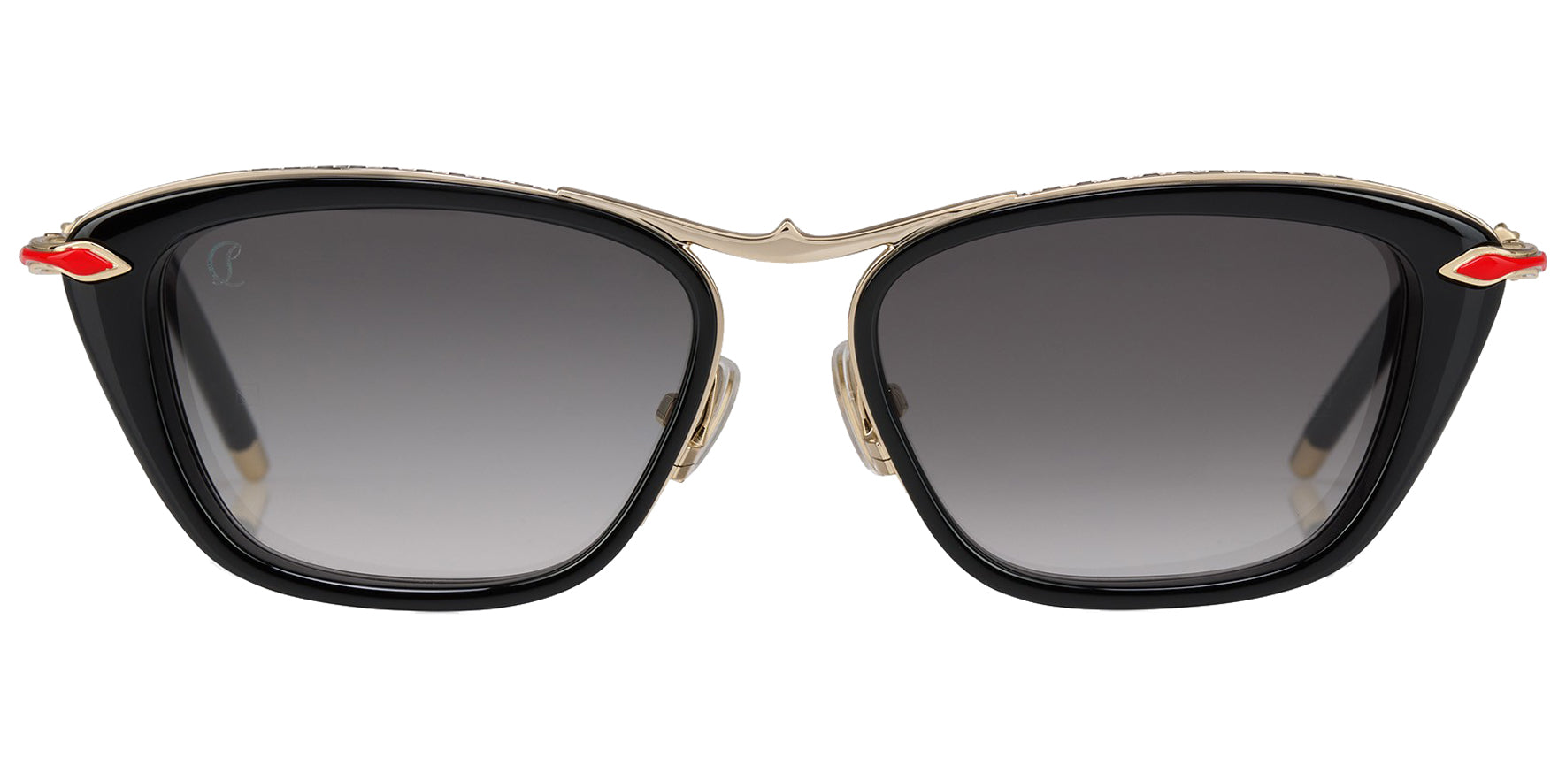 Christian Louboutin Dolly LB0022 Women Black/Pale Gold-Tone Geometric Sunglasses LB0022-01B Smoke Gradient Lens 54mm