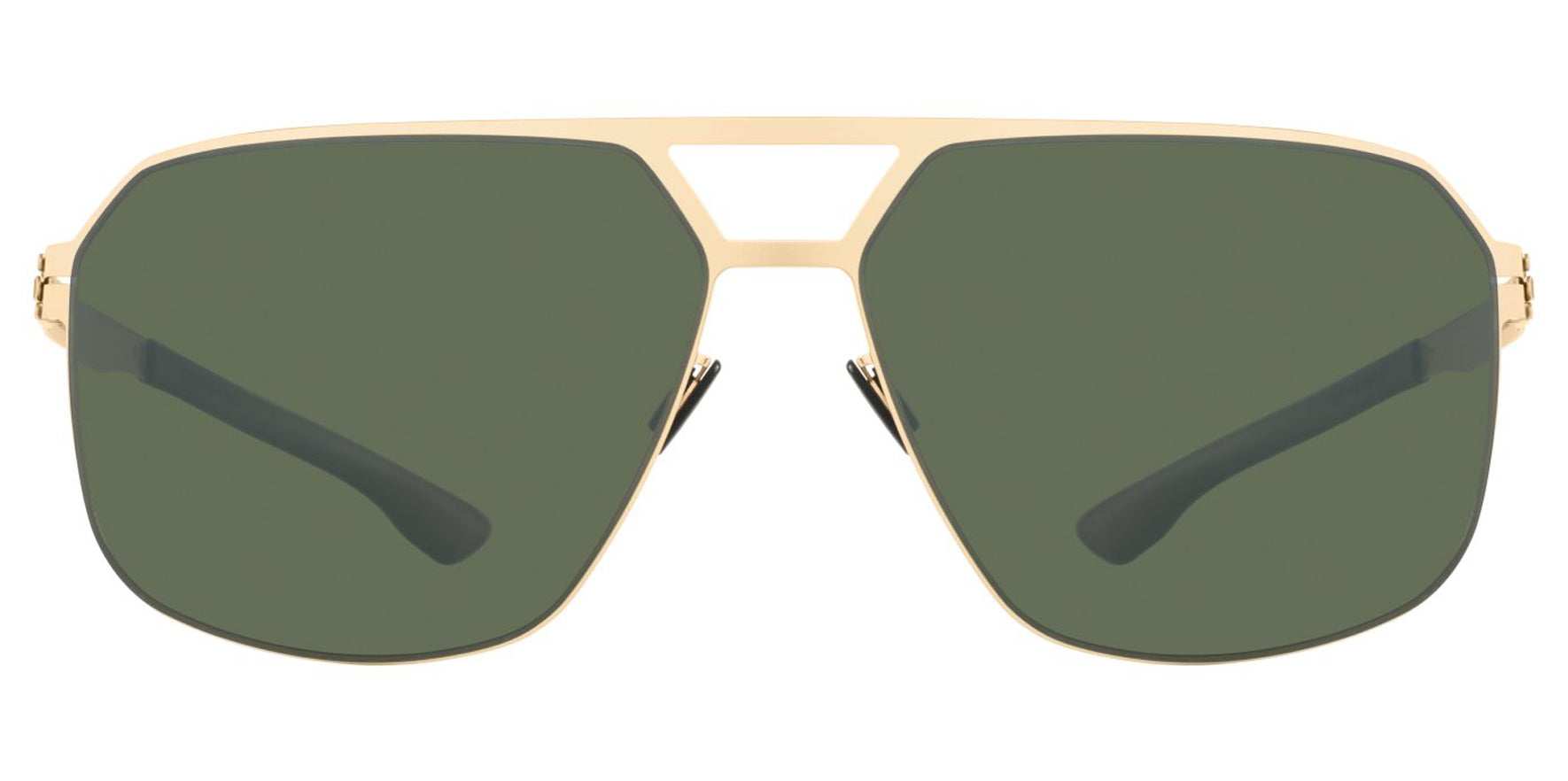 Ic! Berlin Henry Men Matte Gold Square Sunglasses M1605024024T02902DO Green Polarized Lens 64mm