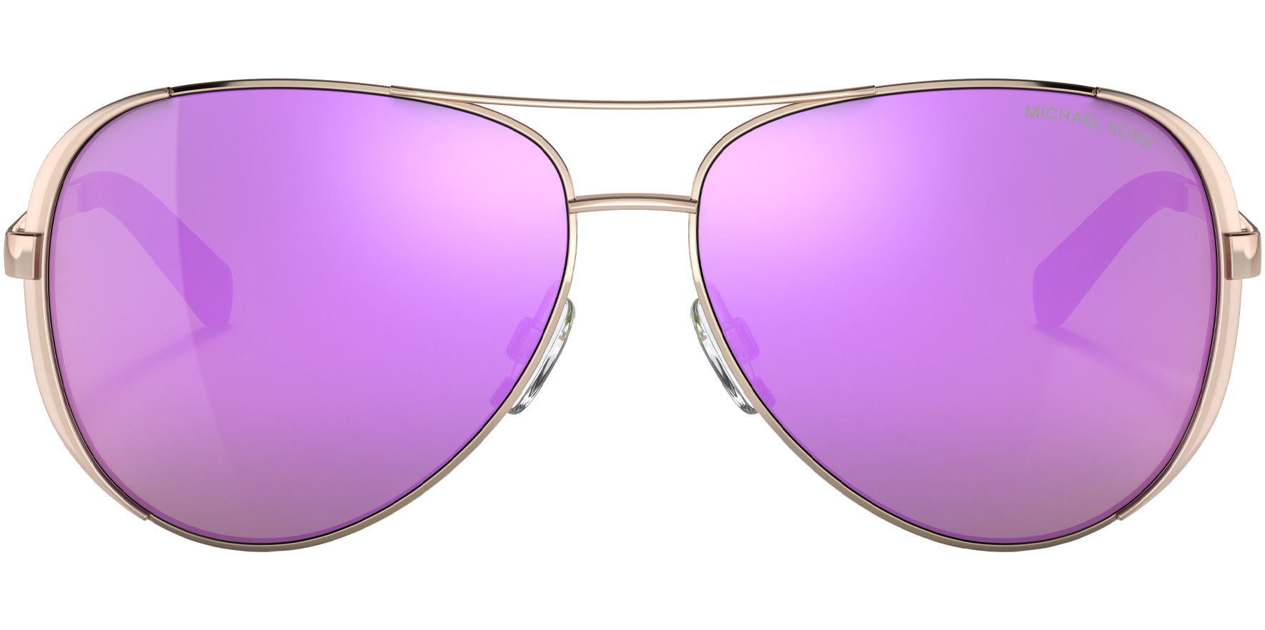 Michael Kors Chelsea Women Rose Gold-Tone Aviator Sunglasses MK5004-10034V Green/Purple Mirrored Lens 59mm