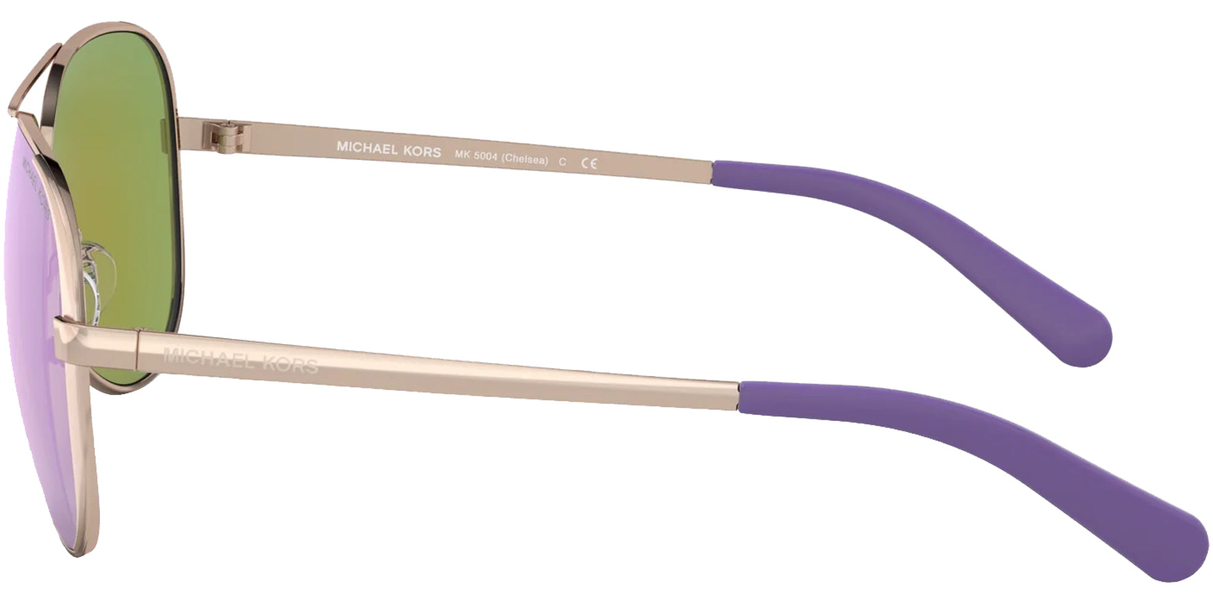 Michael Kors Chelsea Women Rose Gold-Tone Aviator Sunglasses MK5004-10034V Green/Purple Mirrored Lens 59mm