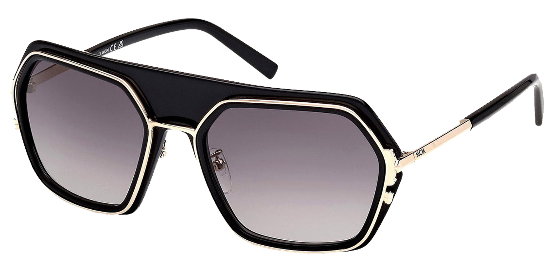 MCM Worldwide Women Shiny Black Geometric Sunglasses MW0018-H-01B Smoke Gradient Lens 56mm