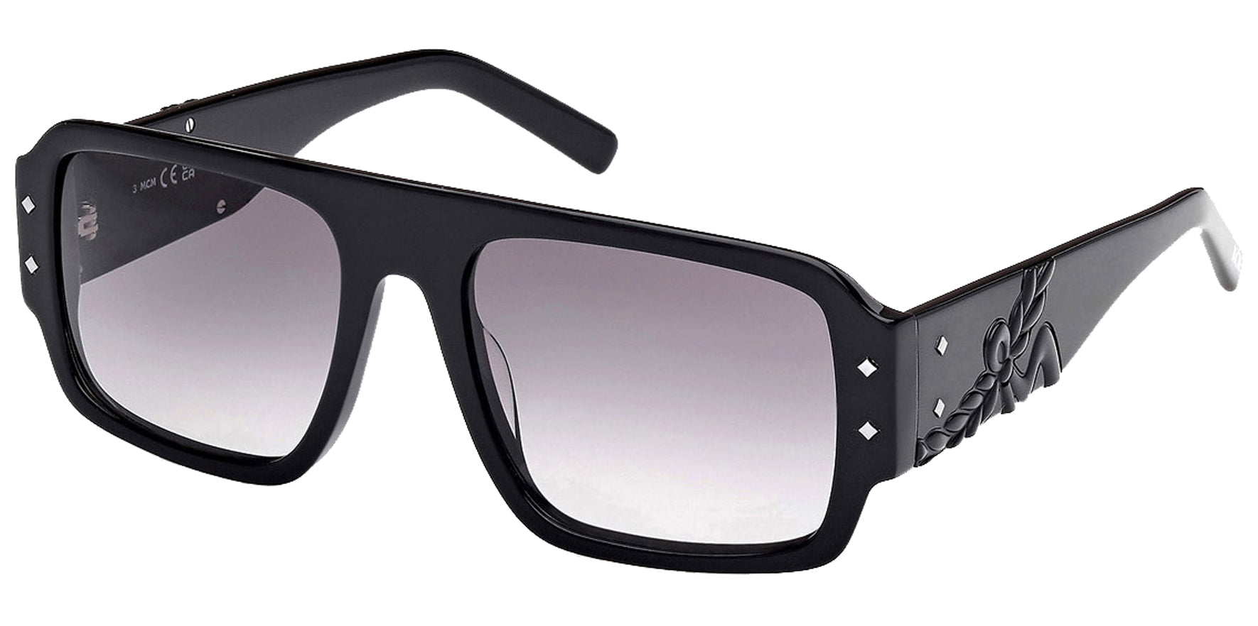 MCM Worldwide Shiny Black Navigator Sunglasses MW0022-01B Smoke Gradient Lens 55mm