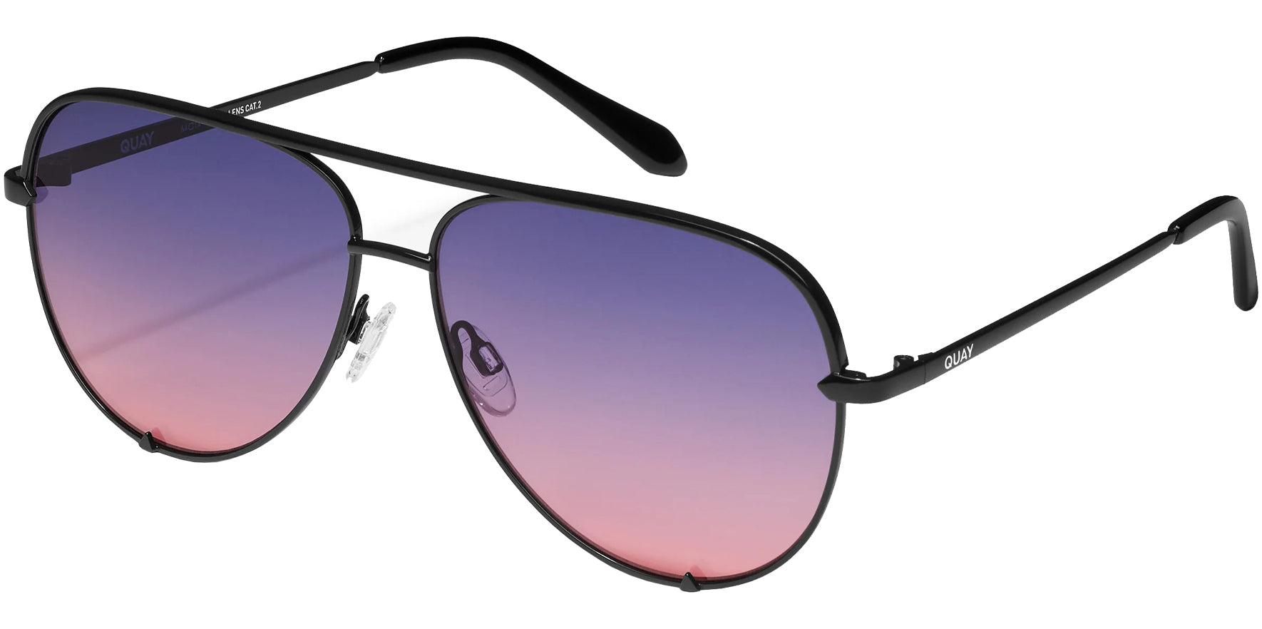 Quay High Key Oversized Black Aviator Sunglasses NO-NS-2342-BLKDSKP Pink Gradient Lens 64mm