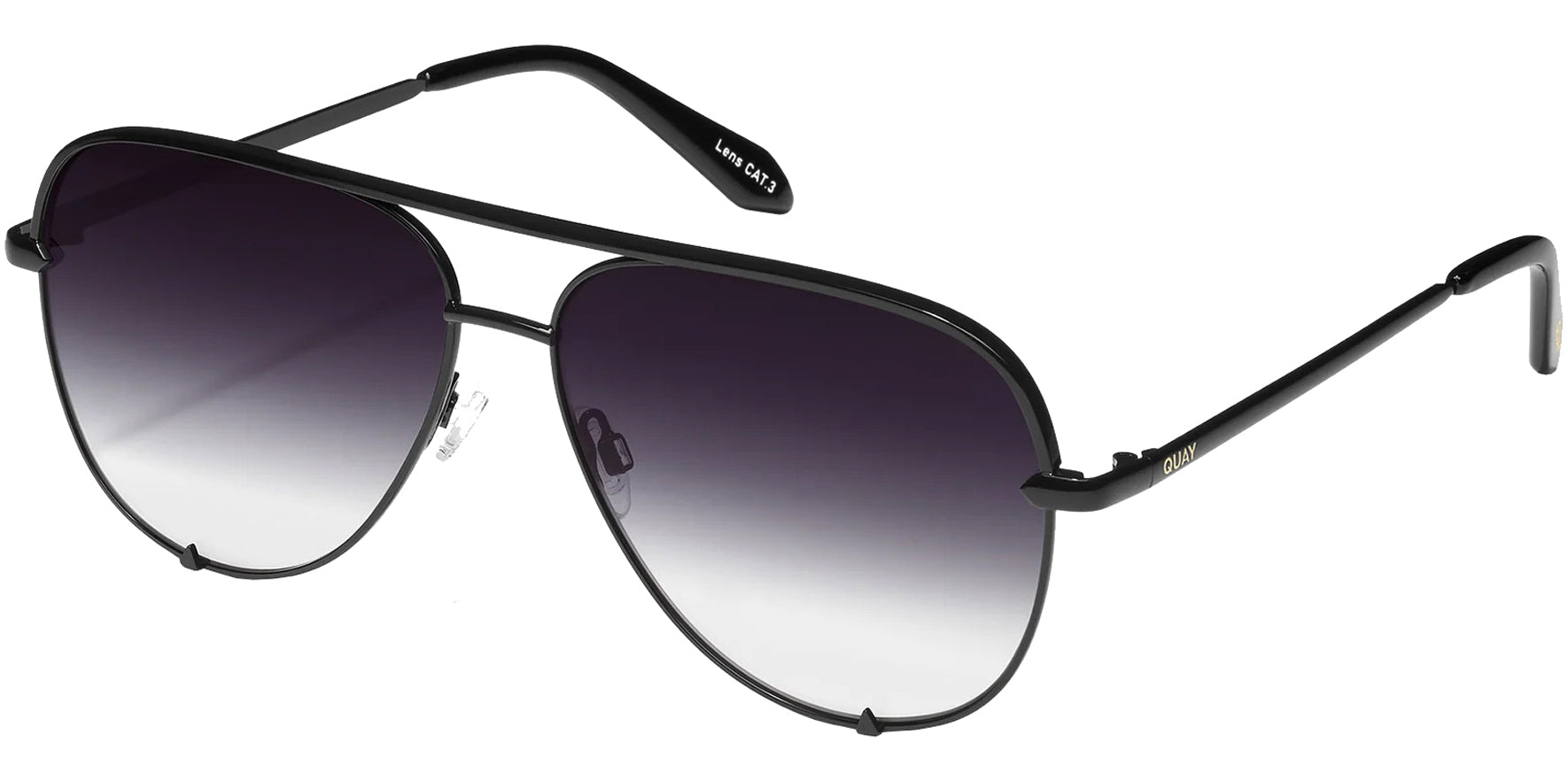 Quay High Key Mini Black Aviator Sunglasses QC-000268-BLKFADE Black Gradient Lens 53mm
