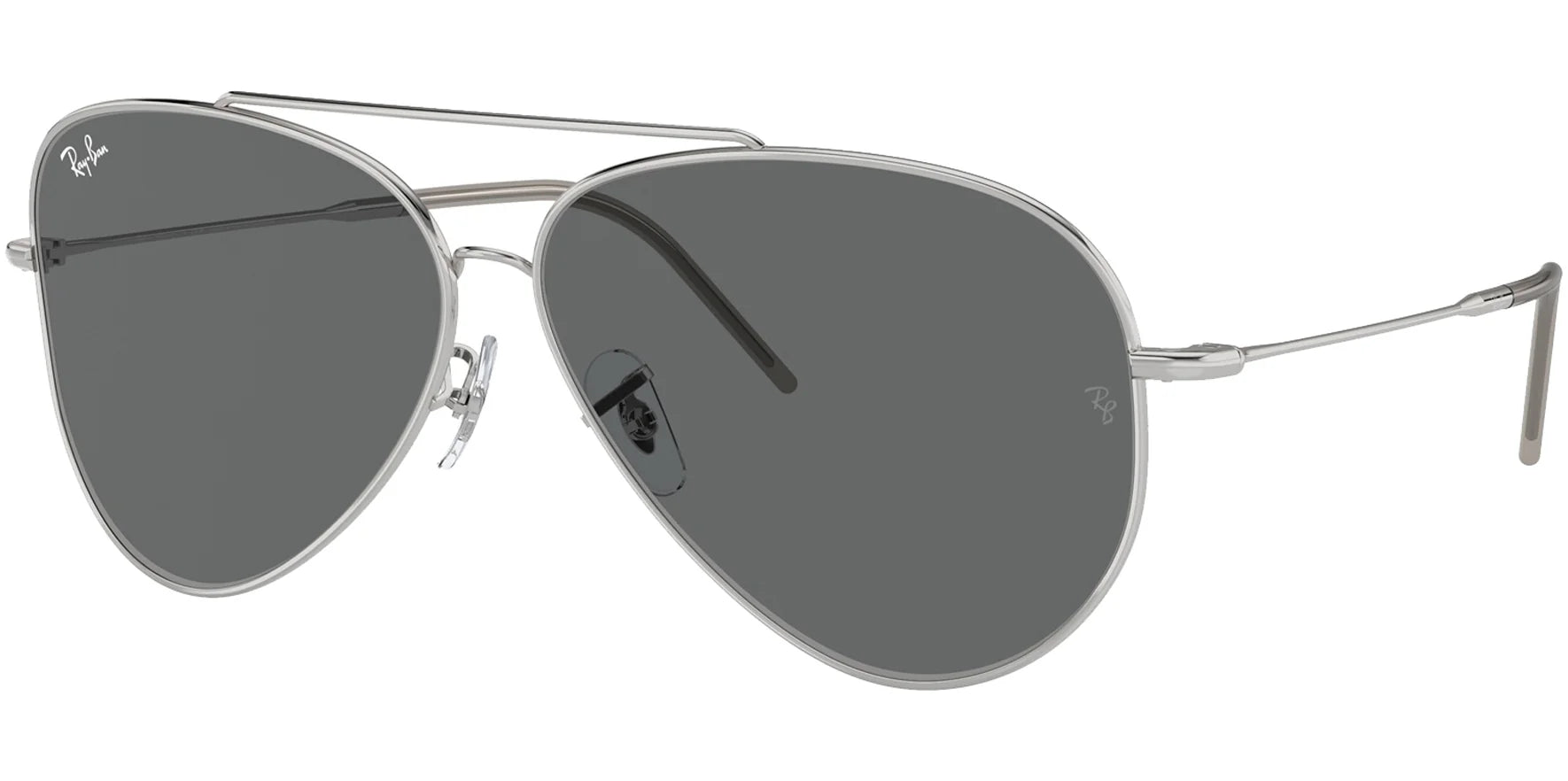 Ray-Ban Polished Silver-Tone Aviator Reverse w/ Slim Temples Sunglasses RBR0101S-003GR Dark Grey Lens 62mm