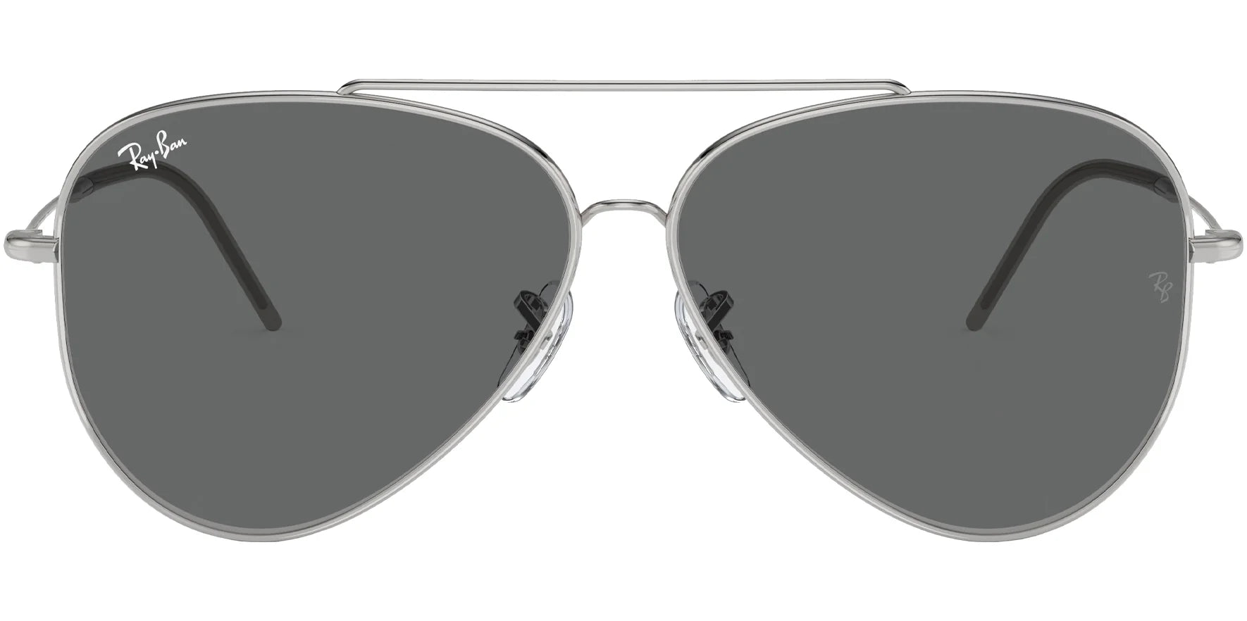 Ray-Ban Polished Silver-Tone Aviator Reverse w/ Slim Temples Sunglasses RBR0101S-003GR Dark Grey Lens 62mm
