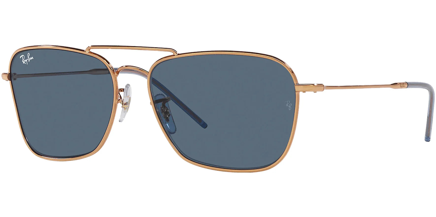 Ray-Ban Caravan Reverse Polished Rose Gold-Tone Navigator w/ Slim Temples Sunglasses RBR0102S-92023A Blue Lens 58mm