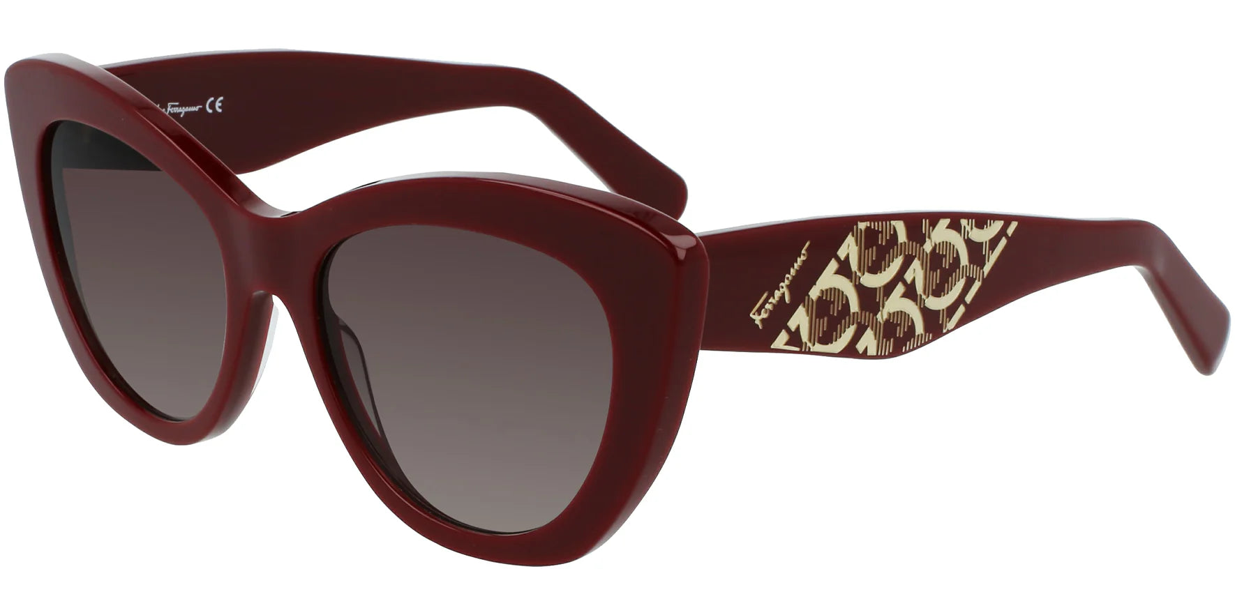 Ferragamo Women Bordeaux Cat Eye Sunglasses SF1022S-603 Brown Gradient Lens 53mm