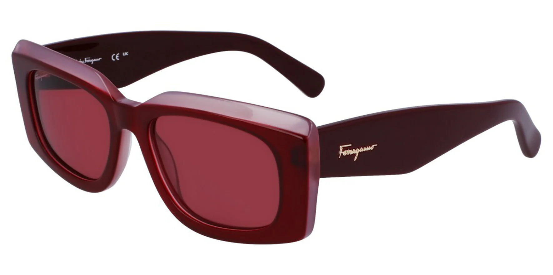 Ferragamo Women Burgundy Rose Rectangular Sunglasses SF1079S-614 Solid Wine Lens 54mm