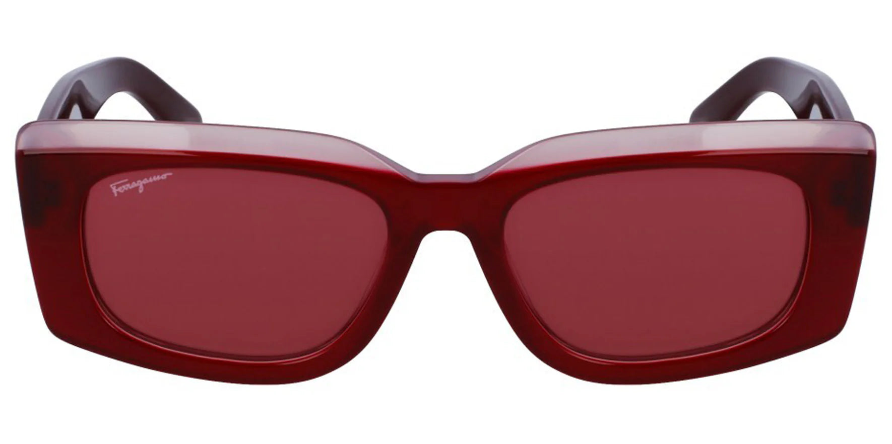 Ferragamo Women Burgundy Rose Rectangular Sunglasses SF1079S-614 Solid Wine Lens 54mm