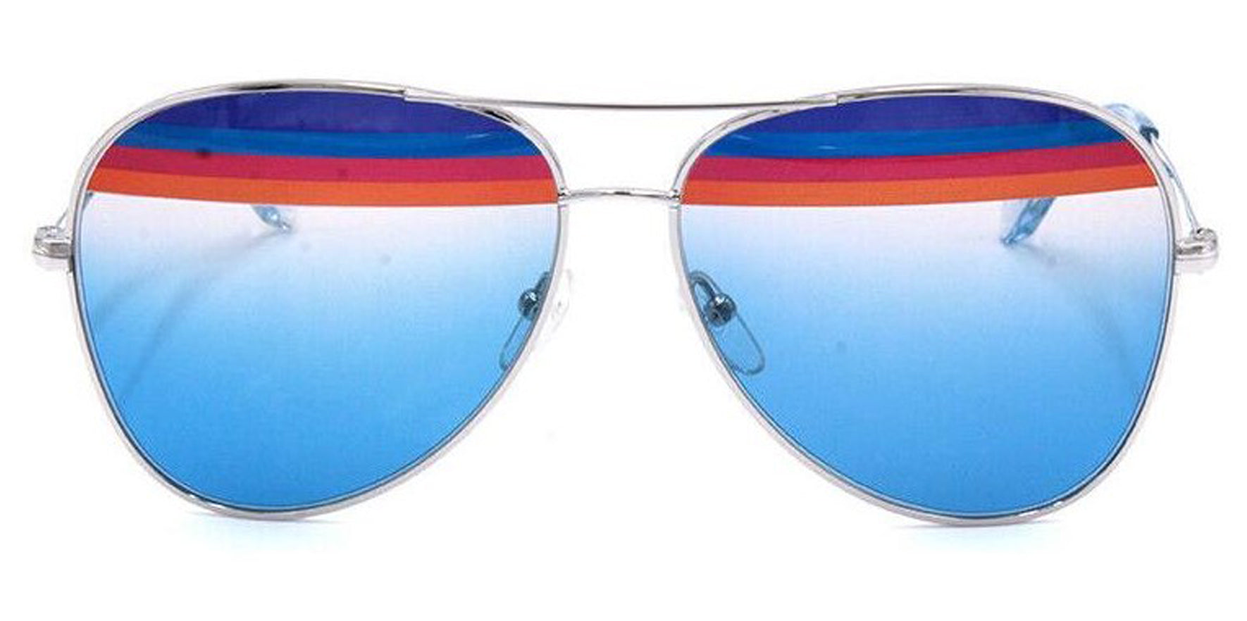 Ferragamo Shiny Silver Pilot Sunglasses SF172S-046 Azure Lens 60mm