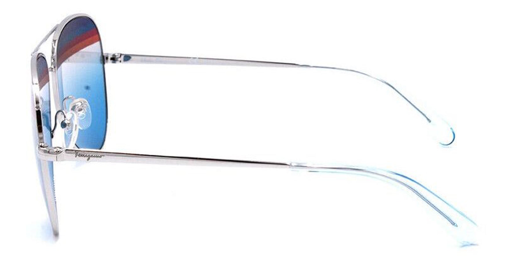 Ferragamo Shiny Silver Pilot Sunglasses SF172S-046 Azure Lens 60mm