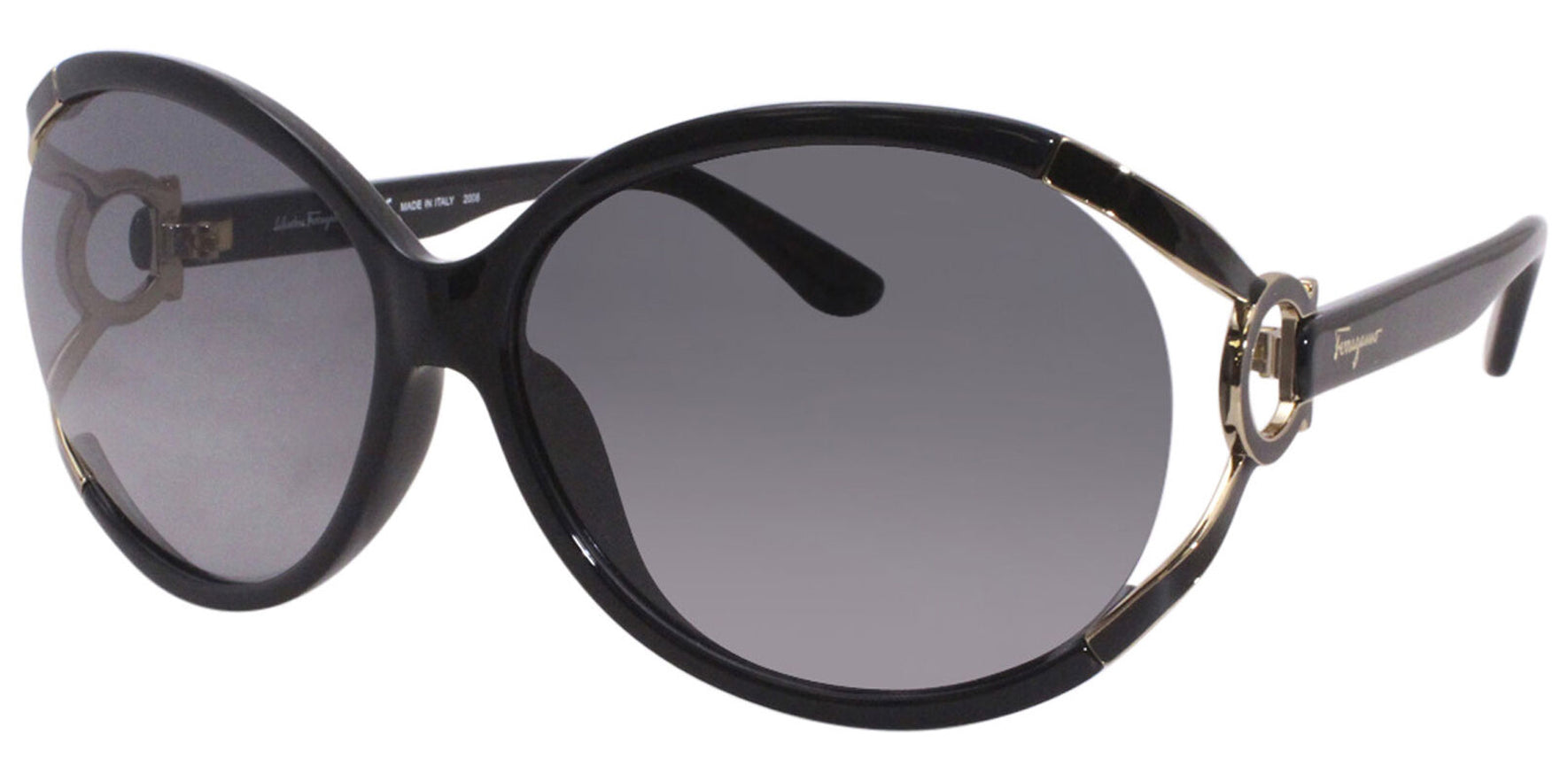 Ferragamo Women Black Oval Butterfly Sunglasses SF600S-001 Grey Gradient Lens 61mm