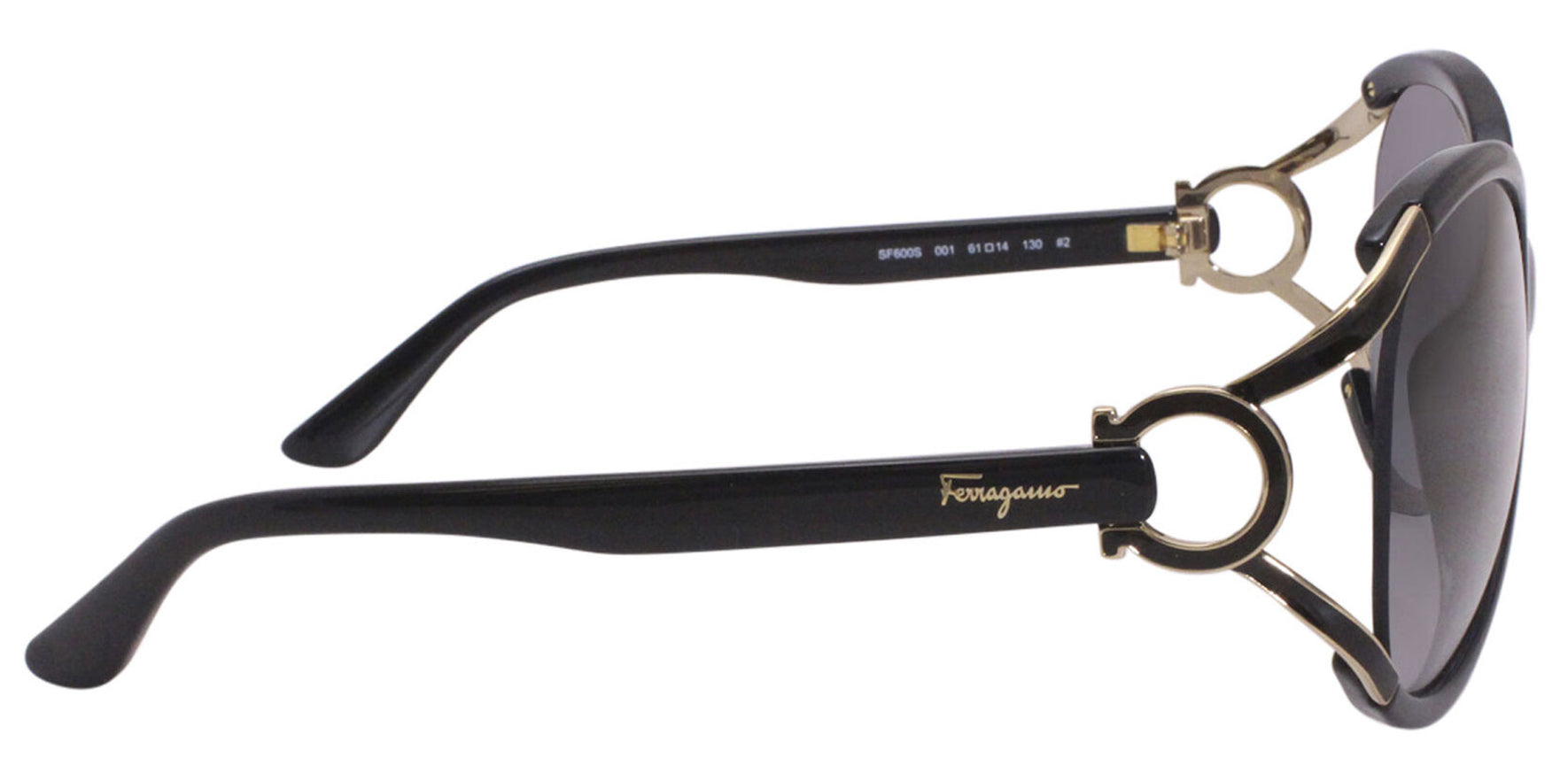 Ferragamo Women Black Oval Butterfly Sunglasses SF600S-001 Grey Gradient Lens 61mm