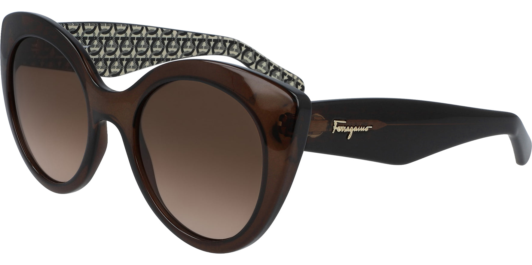 Ferragamo Women Crystal Brown Round Butterfly Sunglasses SF964S-210 Brown Gradient Lens 54mm